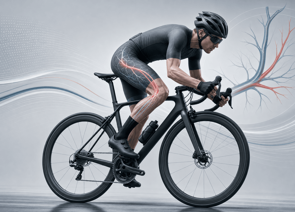 High performance cyclist with vascular flow illustration for endofibrosis assessment